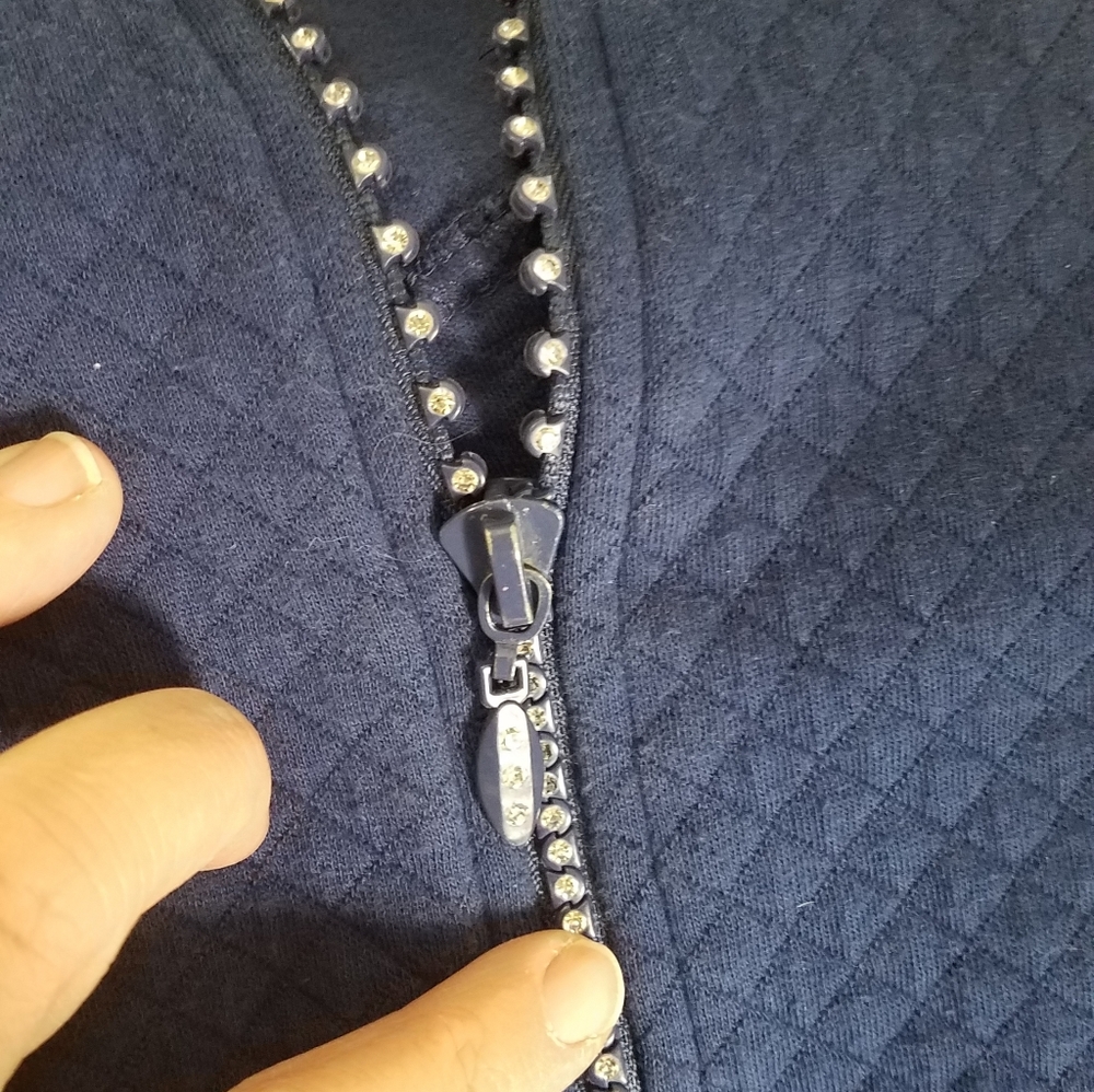 Quacker Factory Blue Sleeveless Rhinestone Zipper - Picture 3 of 4